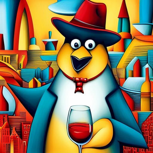 Penguin with Sombrero in Playful Sculptural Style