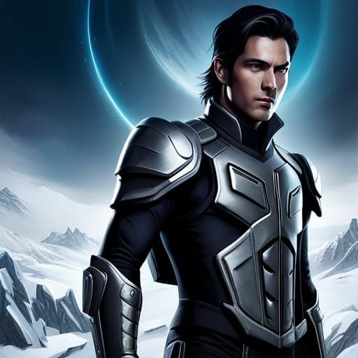 Man in Black Armor in Mountains