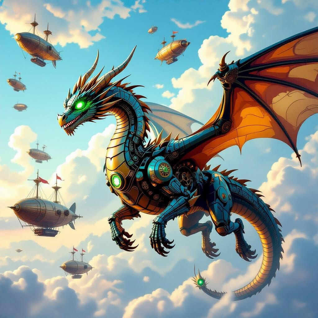 Clockwork Dragon Soaring Through Victorian Skies