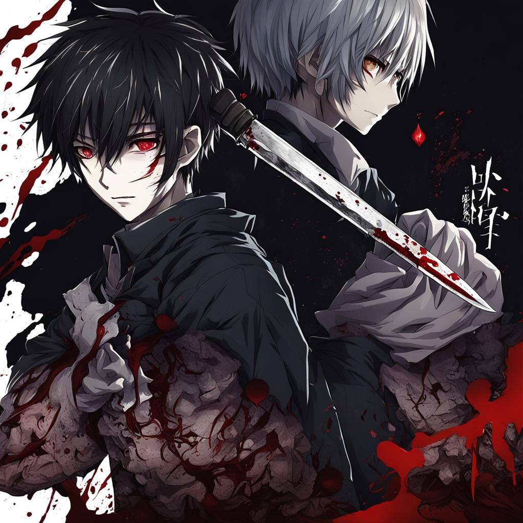 Anime Boy with Knife in Manga Style