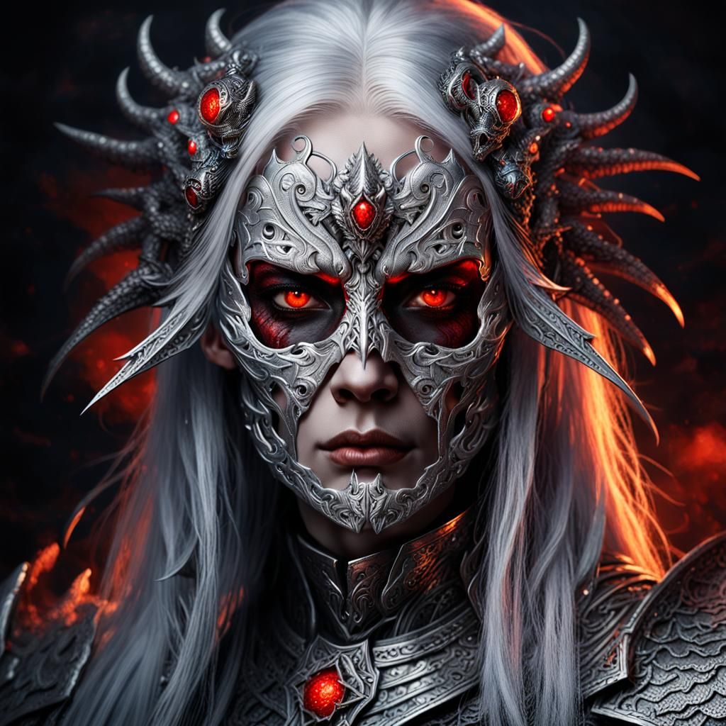 Dark Fantasy Woman with Red Eyes in Grungy Skullscape