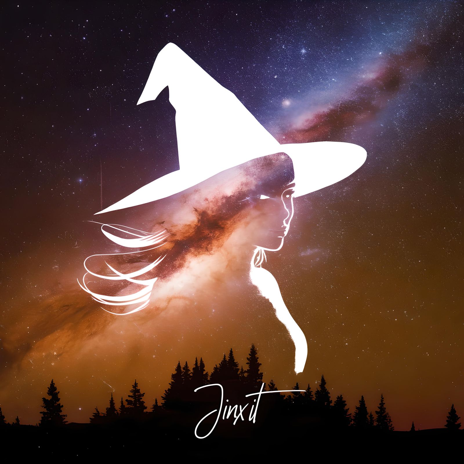 Galactic Witch Silhouette Double Exposure Art