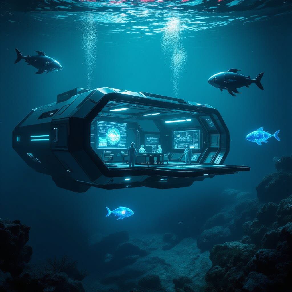 Minimalist Underwater Base With Cloaking Tech