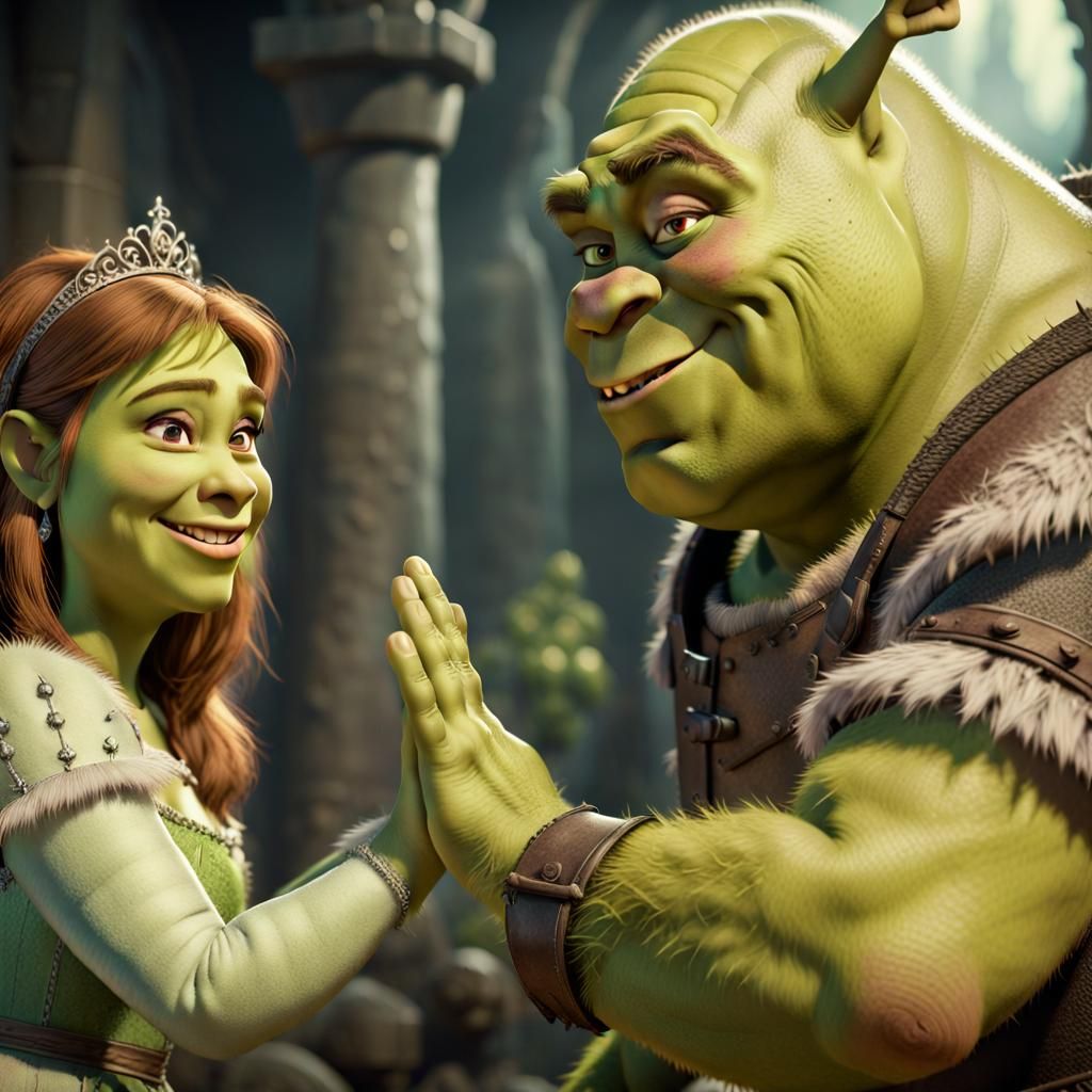 Shrek and Fiona high five 🖐️