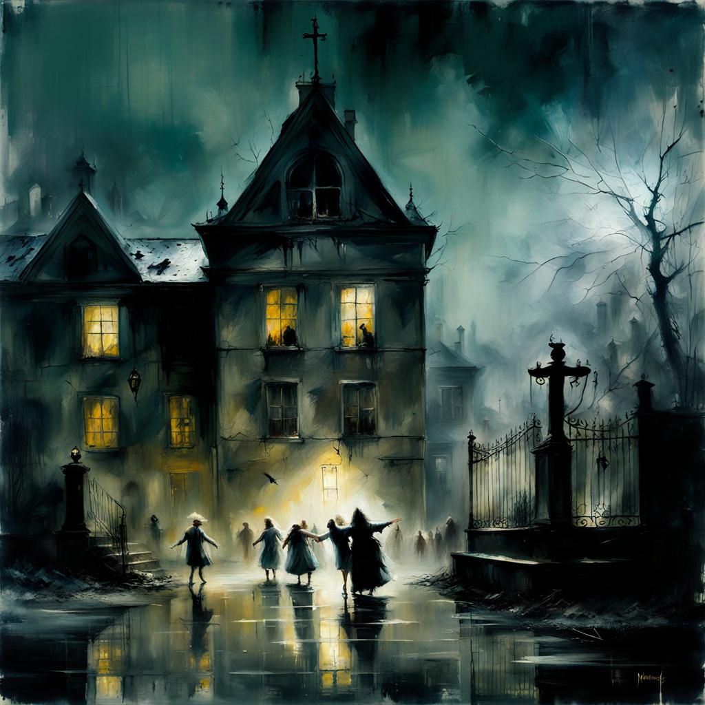 Haunted Asylum Courtyard: Poltergeists in a Sinister Matte P...