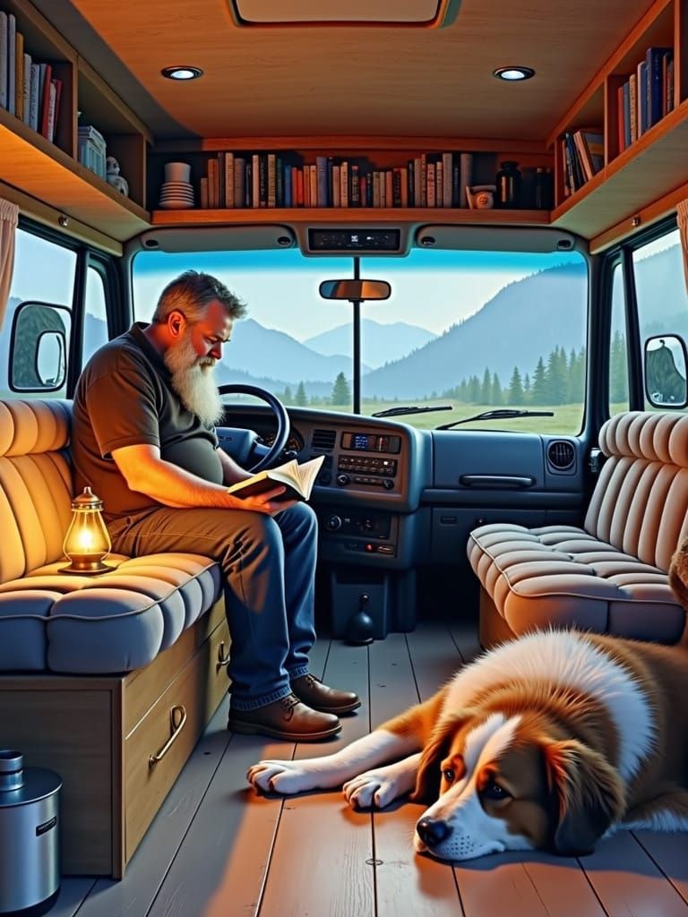 Rustic Motorhome Interior in Analogous Watercolor Style