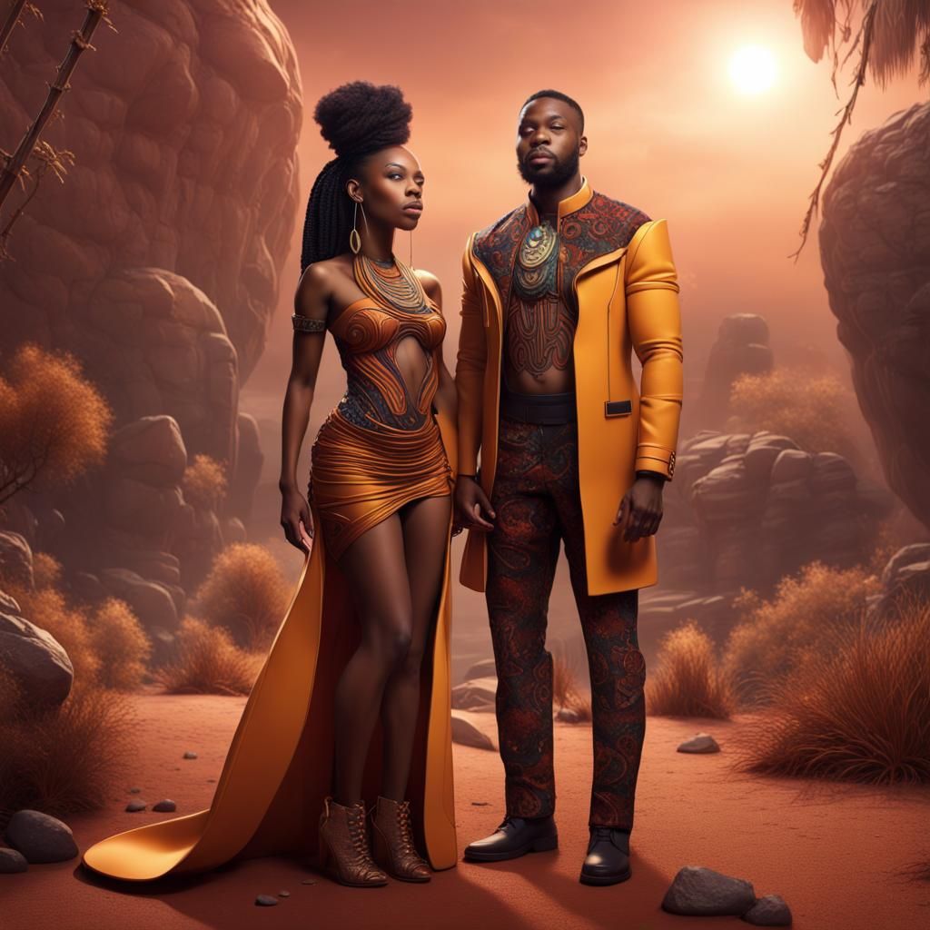 Ethereal Couple in Vibrant Fantasy Attire