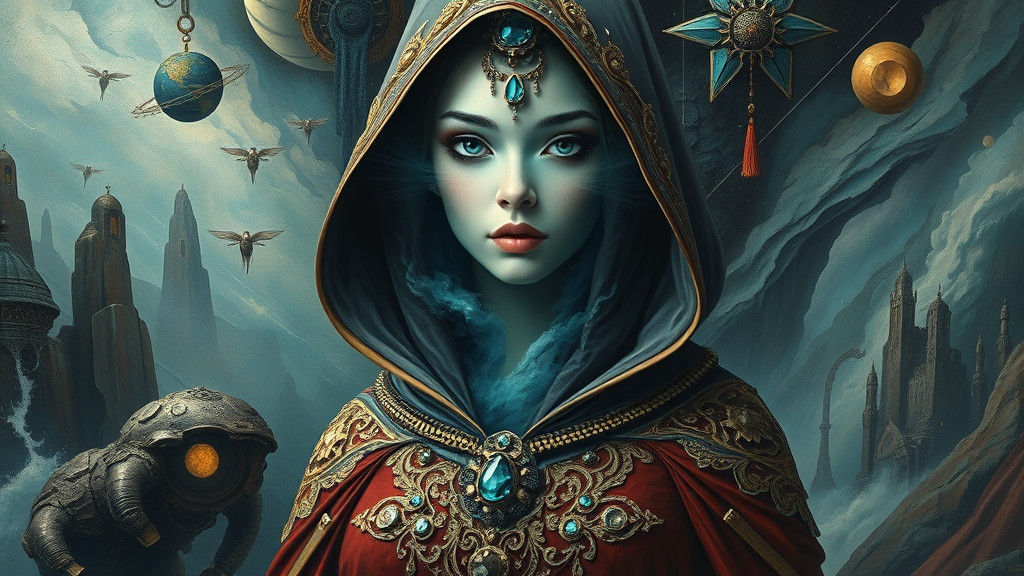 Aquamarine Goddess in Surrealist Metal Landscape