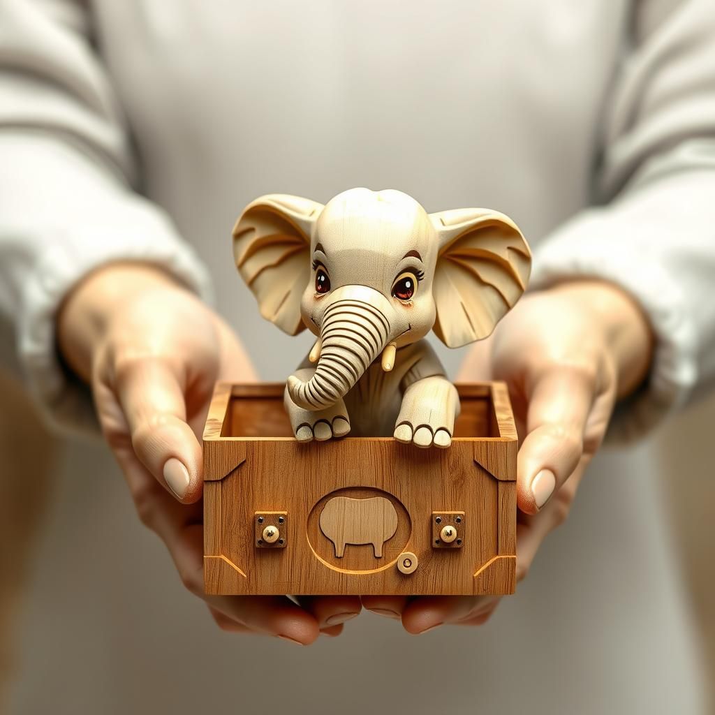 Baby Elephant Wood Carving in Expressionist Style