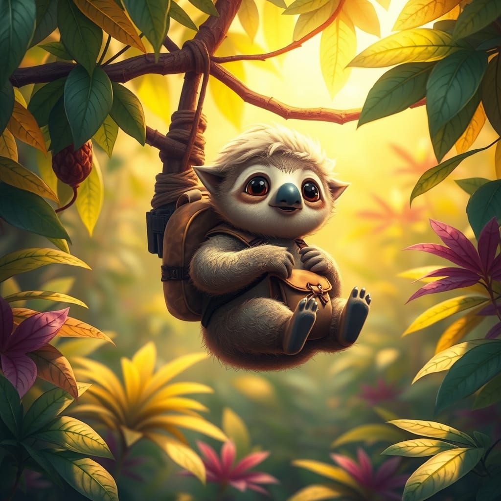 Sloths in Whimsical Jungle Setting in Watercolor Style