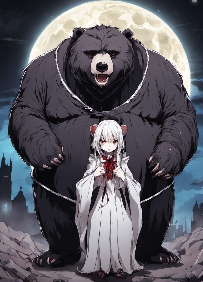 Evil Gothic Vampire Bear King in Anime Style