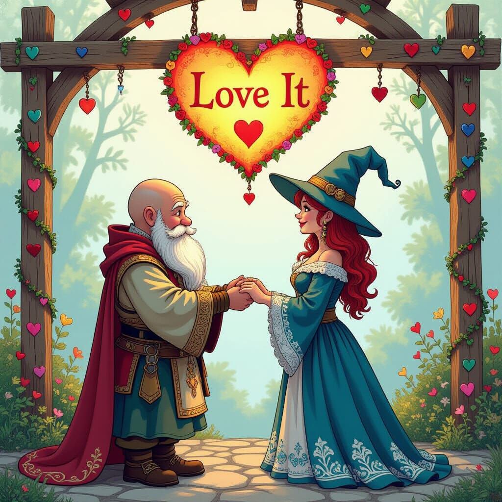 Whimsical Dwarf Monk and Witch Wedding