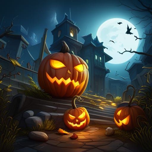 Cute Halloween Pumpkin Ghost in Detailed Matte Painting