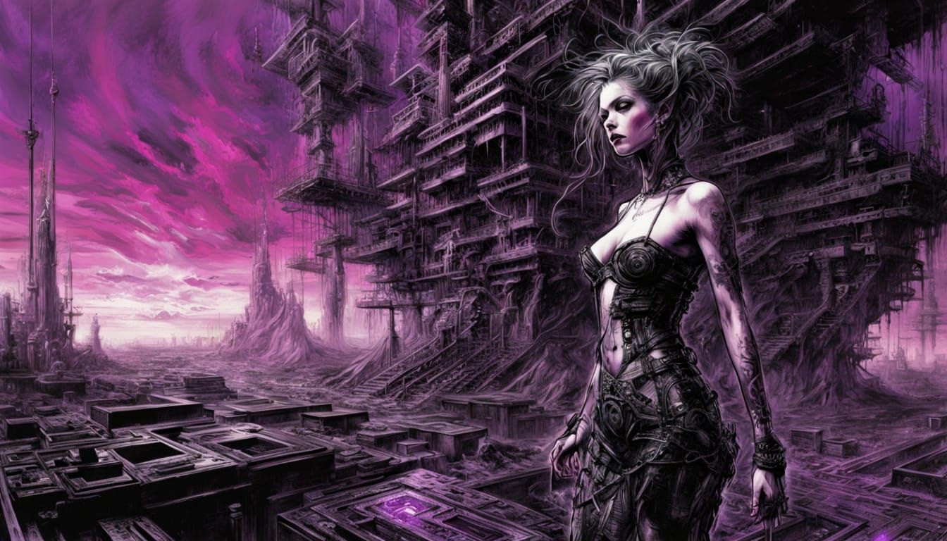 Glitchcore Vaporwave Wanderer on Volcanic Glass