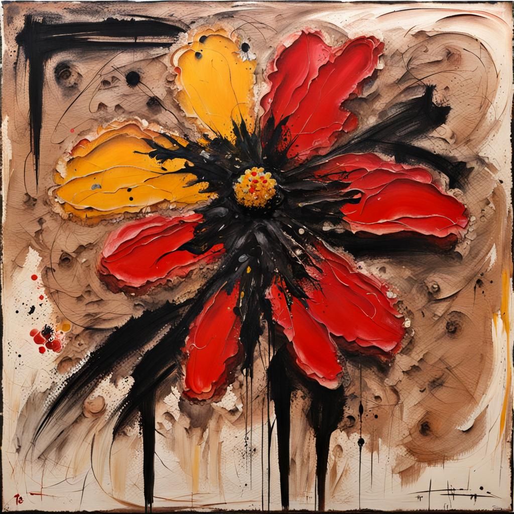 Abstract Floral Painting in Tachisme Style