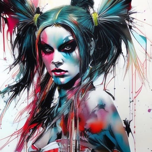Harley Quinn Portrait in Graffiti Art Style