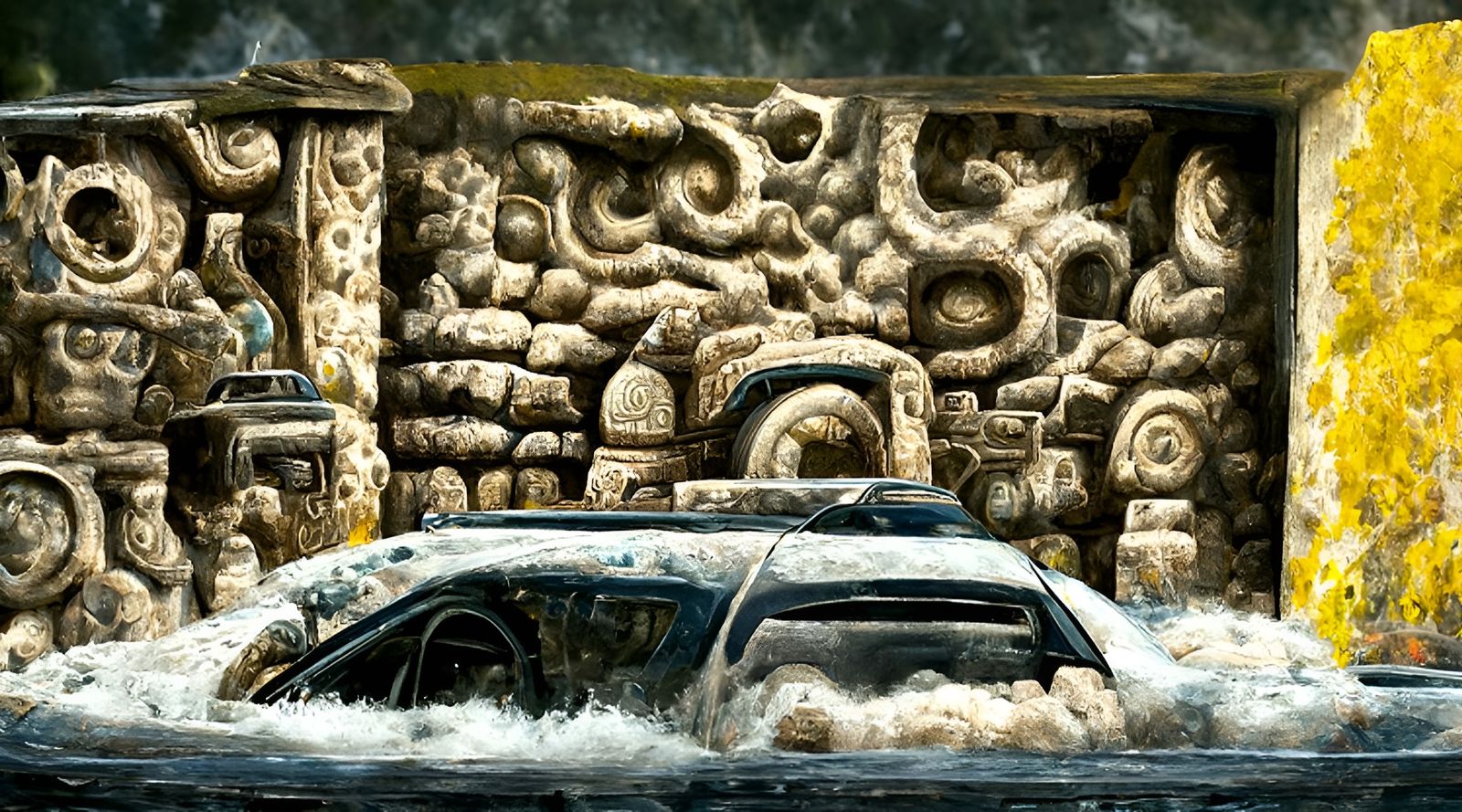 Realistic Mesoamerican Car Wash with Stone Texture