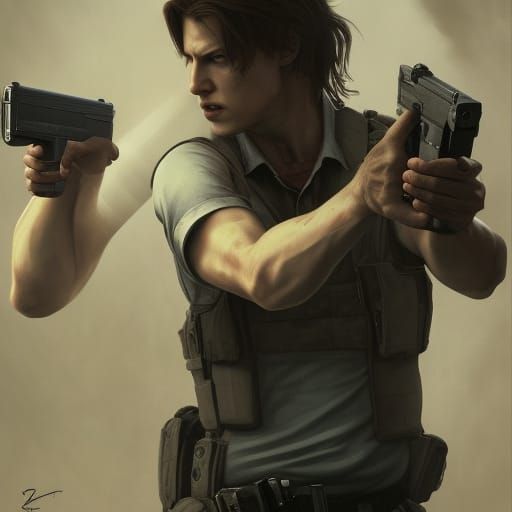 Zombie Hunter Reloading Pistol in Hyperdetailed Portrait