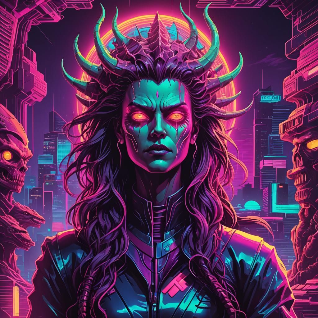 Dagon in Synthwave Neon Retro Style