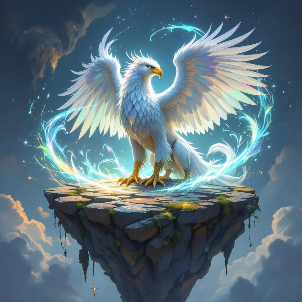 Majestic Griffin on Floating Island in Epic Fantasy Style