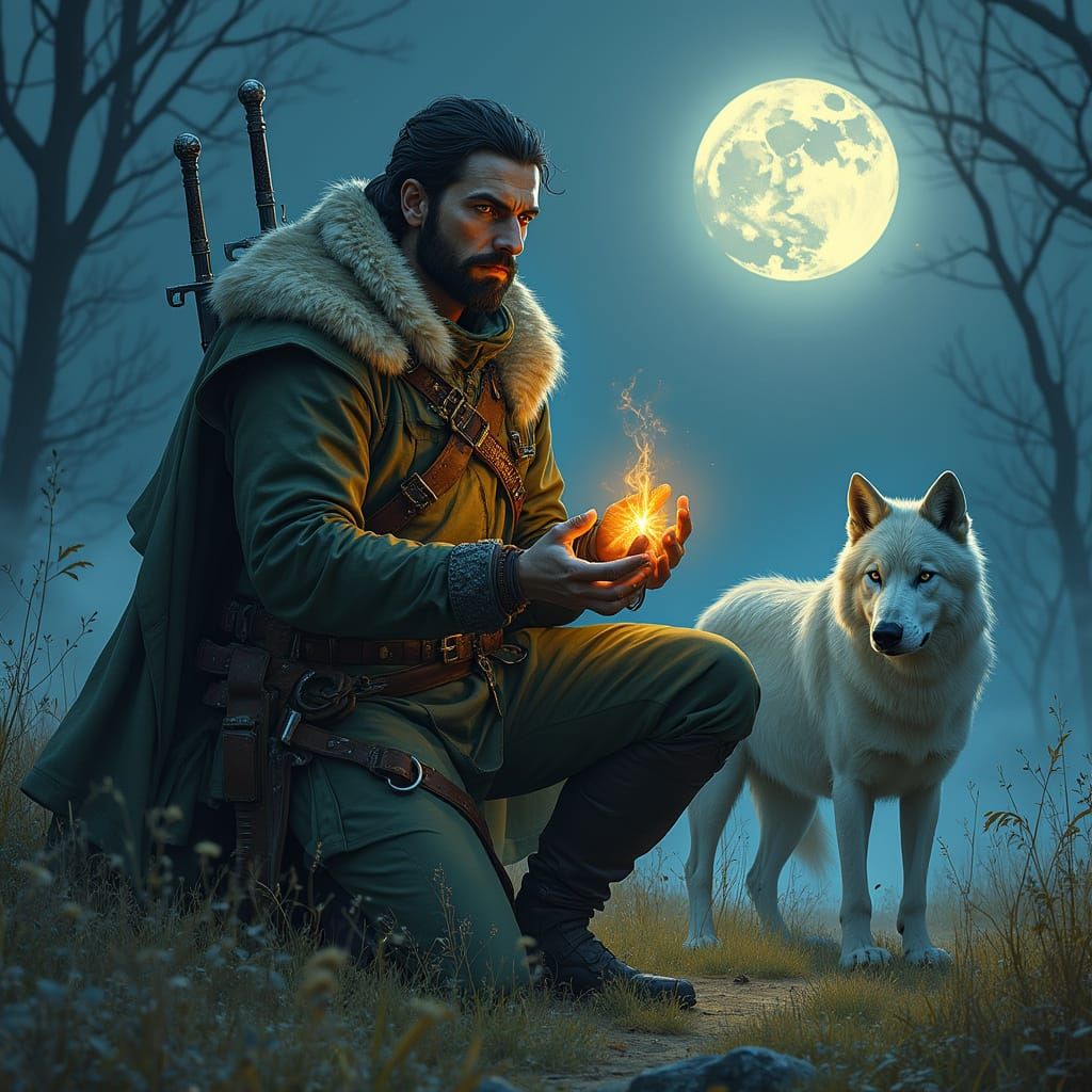 Mystic Warrior in Moonlit Battle Stance