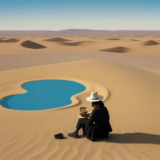 Surrealist Masterpiece of Lonely Artist in Desert Landscape