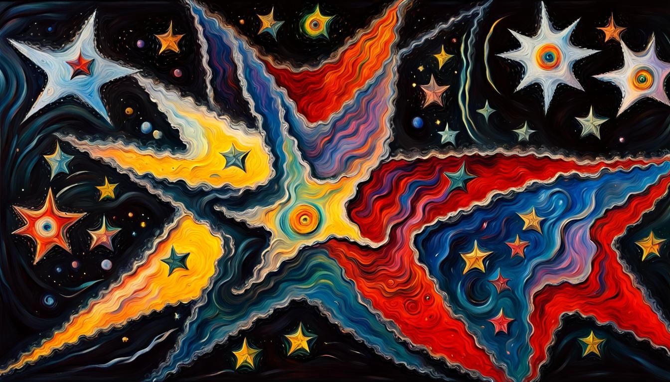 Wavy Star Surrounded by Coils in Vivid Impasto