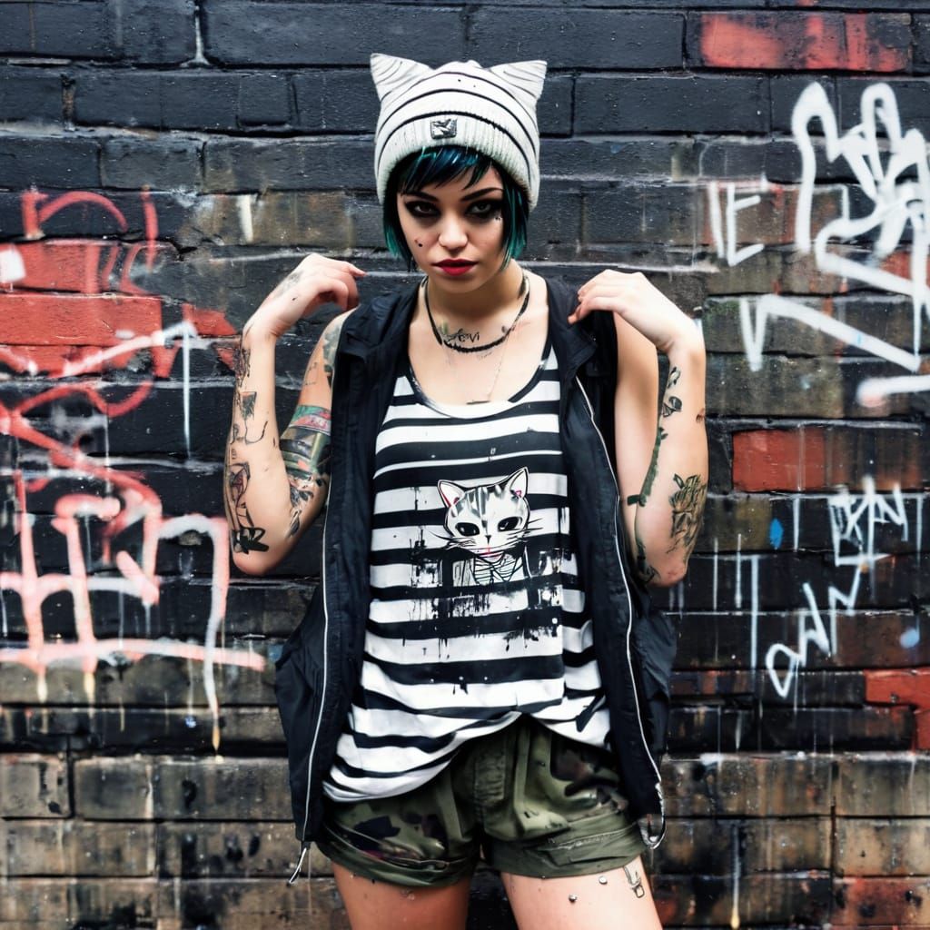 Rebellious Youth in a Graffiti Alley