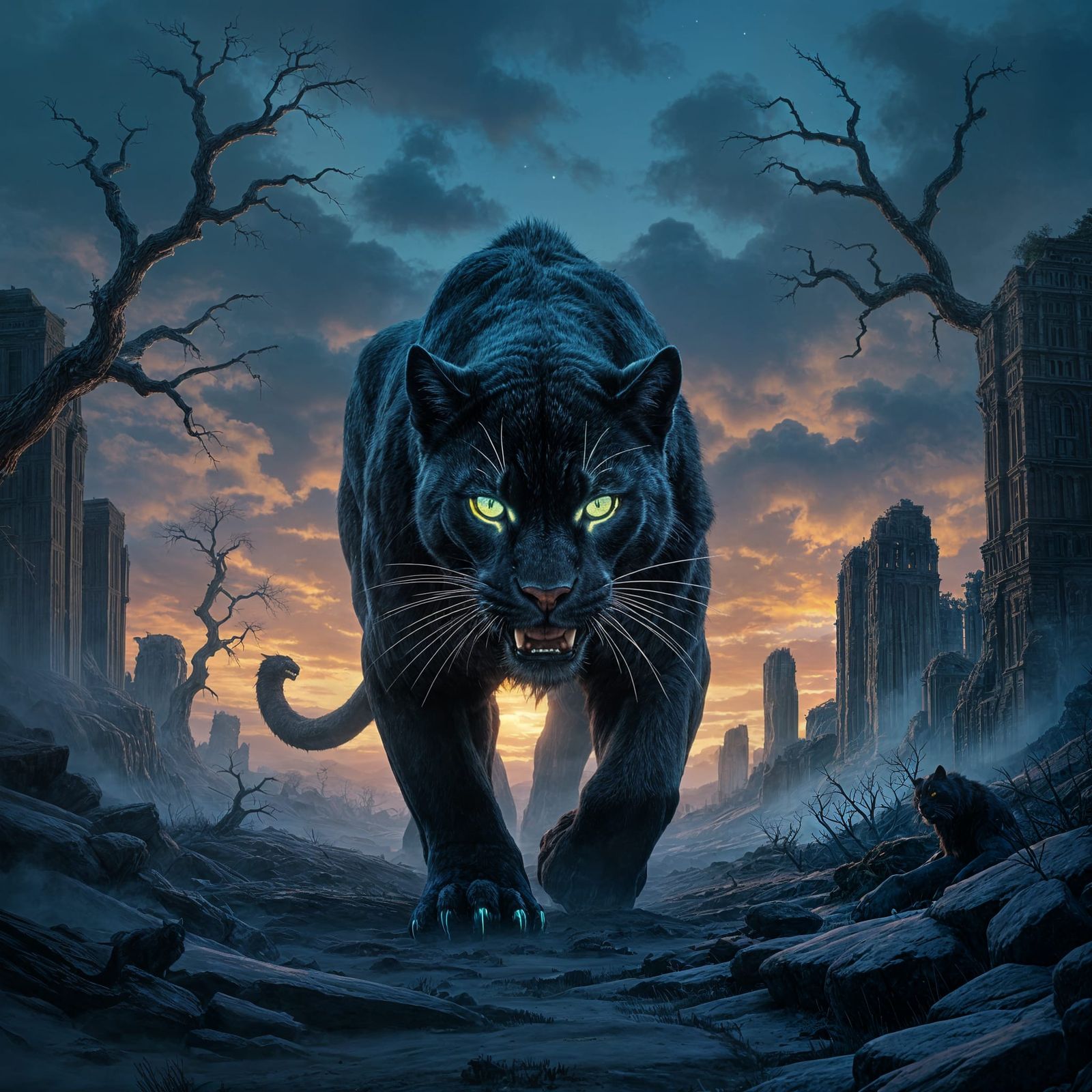 Obsidian Panther in Ancient Ruins Concept Art