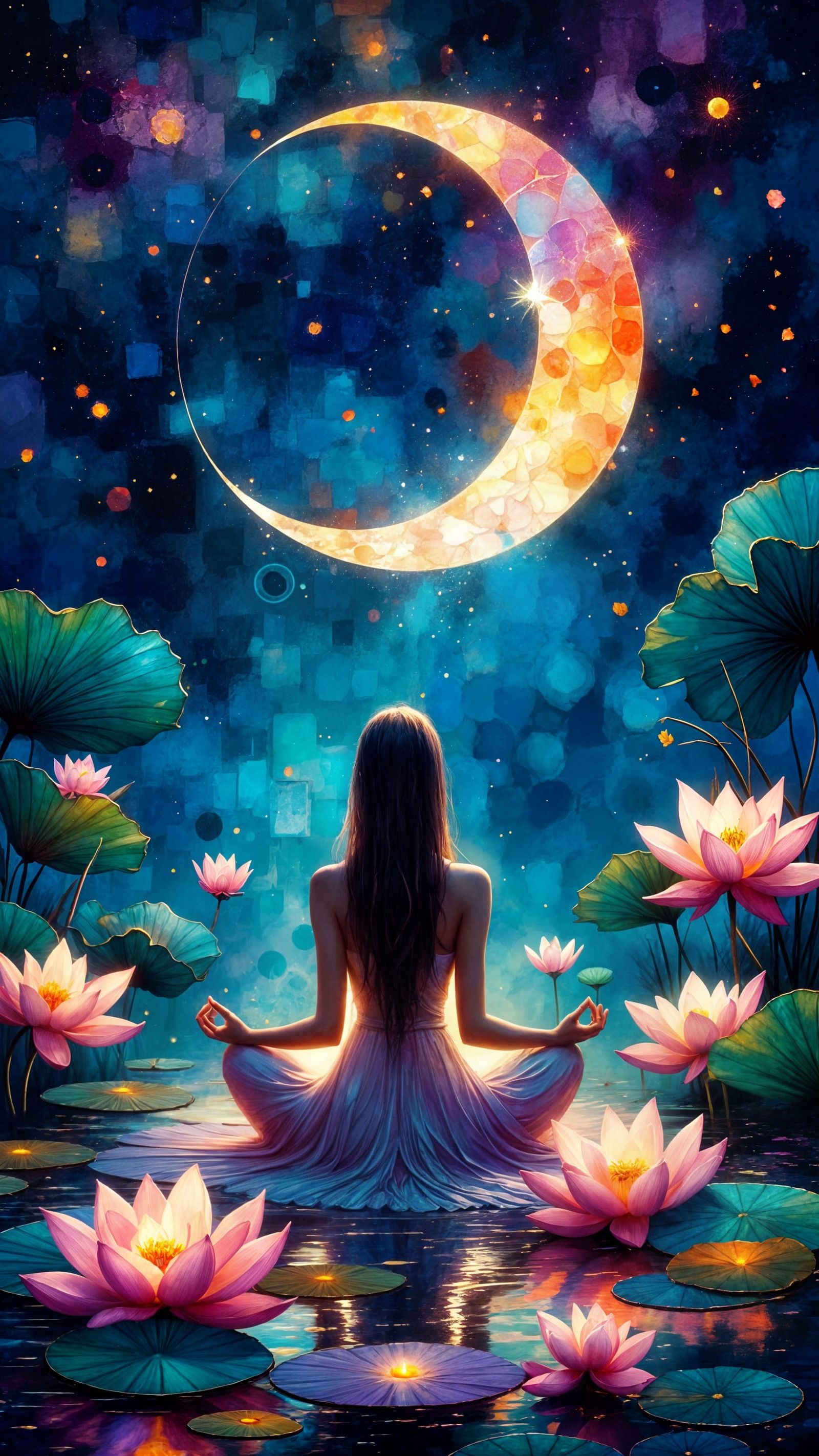 Serene Lotus Blooms Under Moonlight