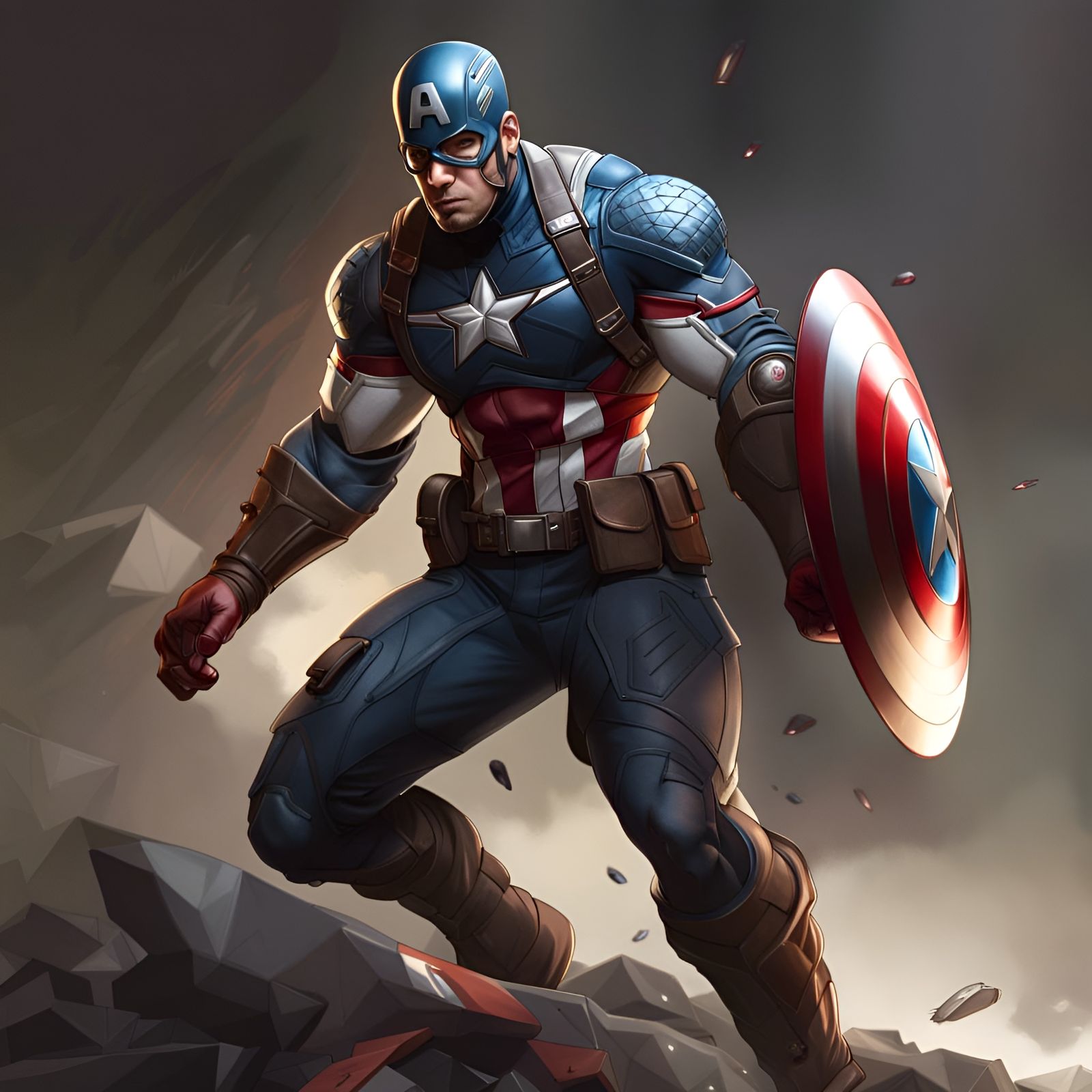 Captain America Portrait with Shield, Detailed Concept Art