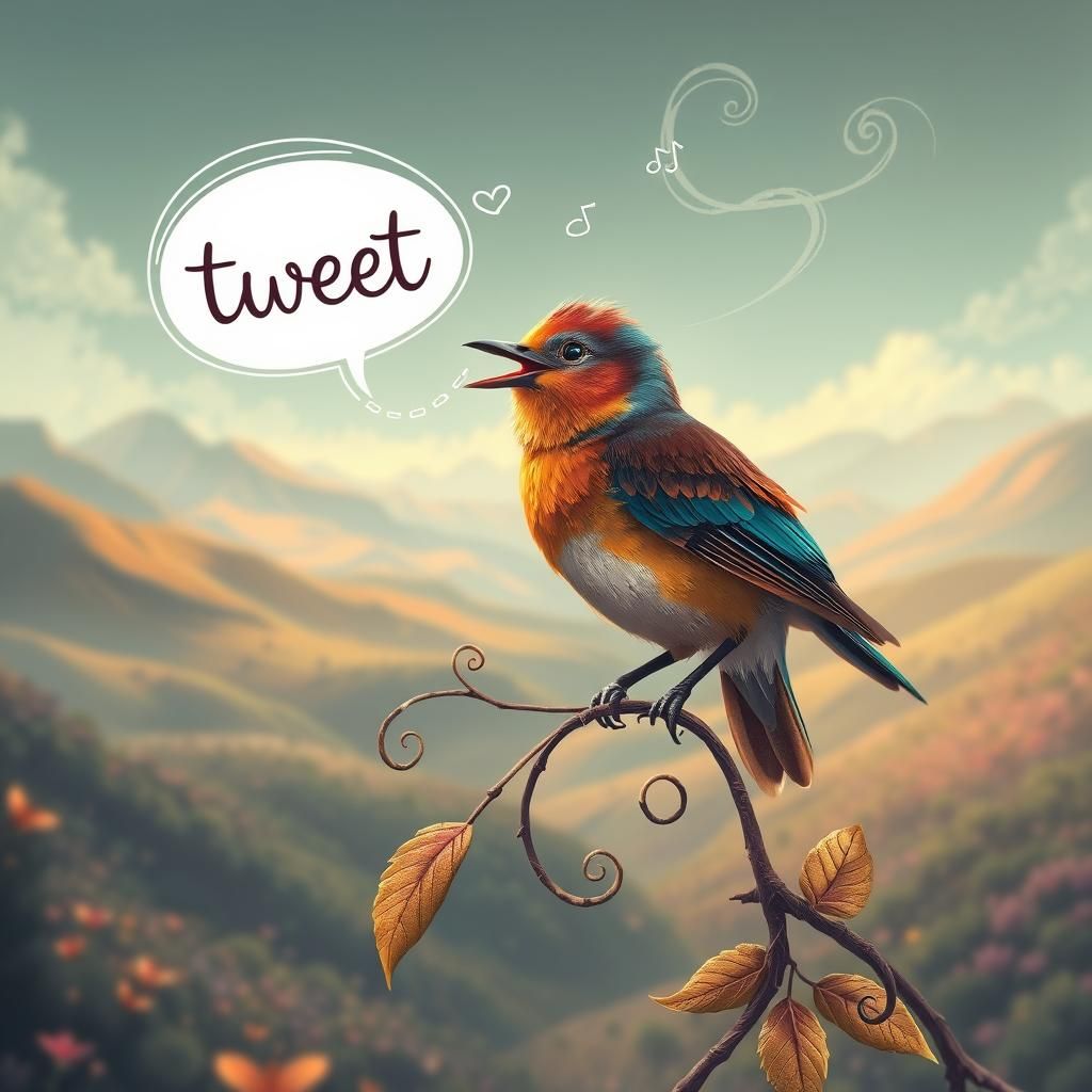 Singing Bird on Vine in Detailed Maximalist Style