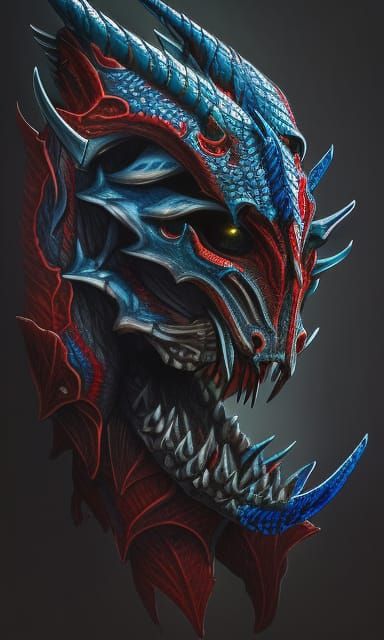 Intricate Dragon Skull Face in Digital Illustration