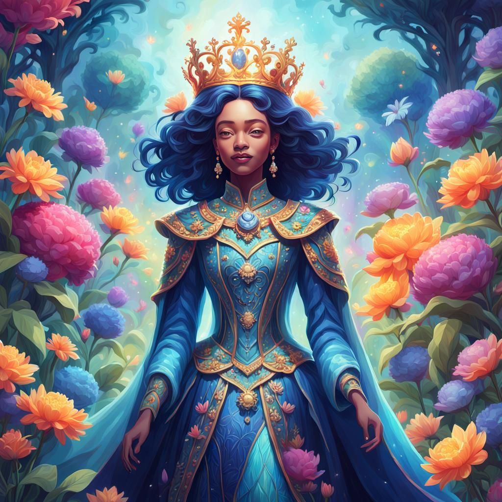 Joyful Queen in a Glowing Garden: Art Nouveau Style