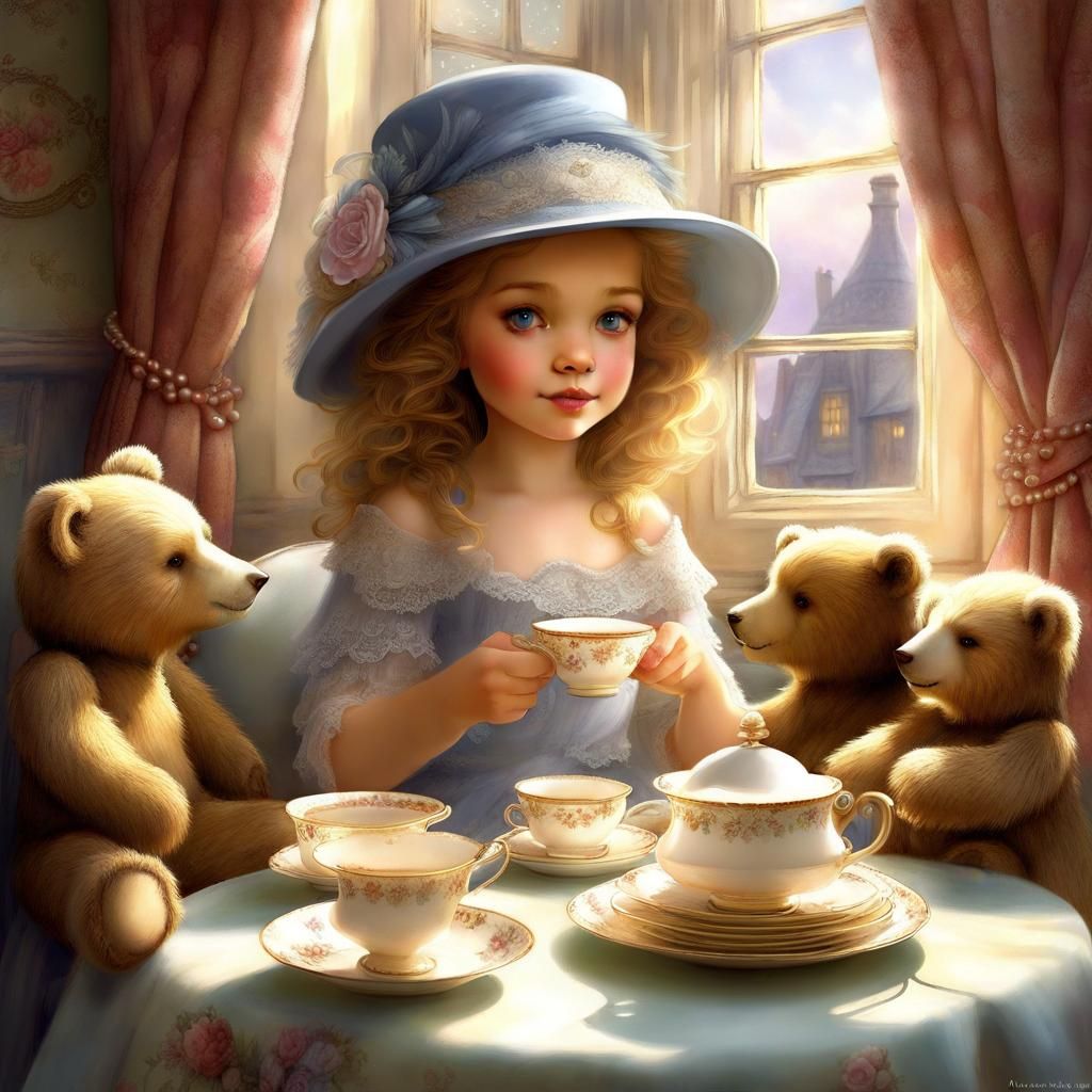 Charming Tea Party with Bears: Matte Painting