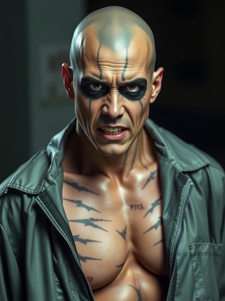 Photorealistic Androgynous Vampire Inmate in Horror Style