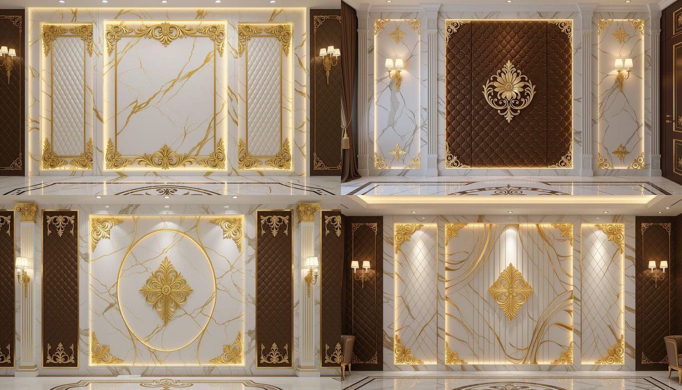 Luxurious Baroque Marble Wall Panel with Gold Embellishments