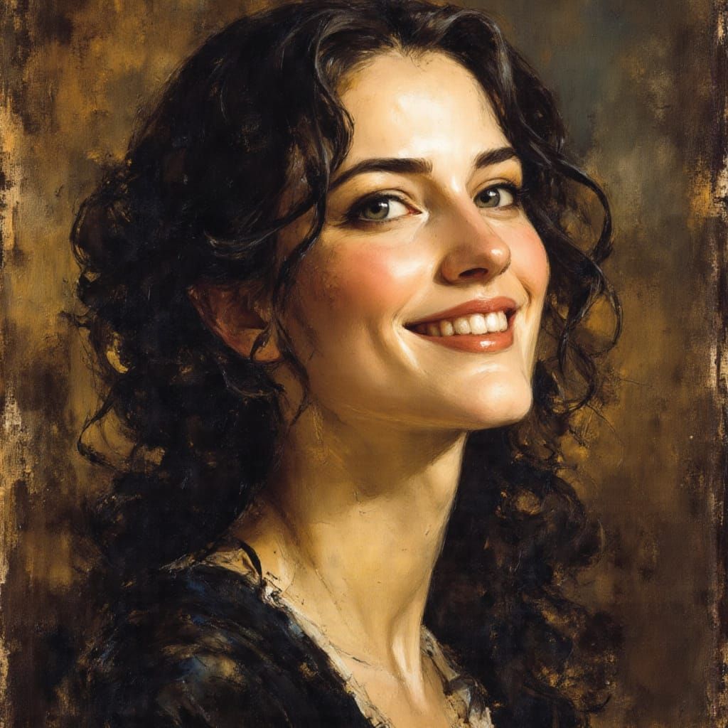 Smiling Woman Portrait in Baroque Impasto Style