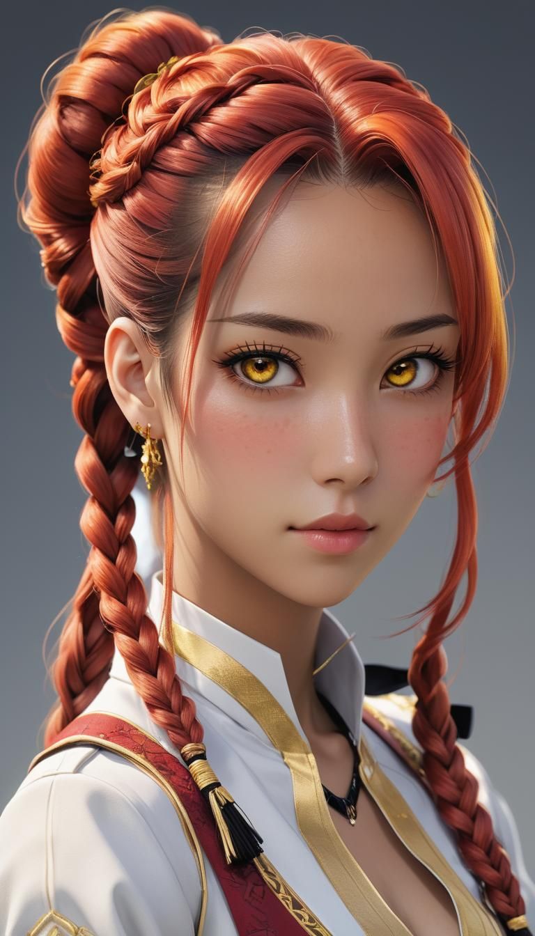 Confident Makima in Elegant Semi-Realistic Anime Portrait