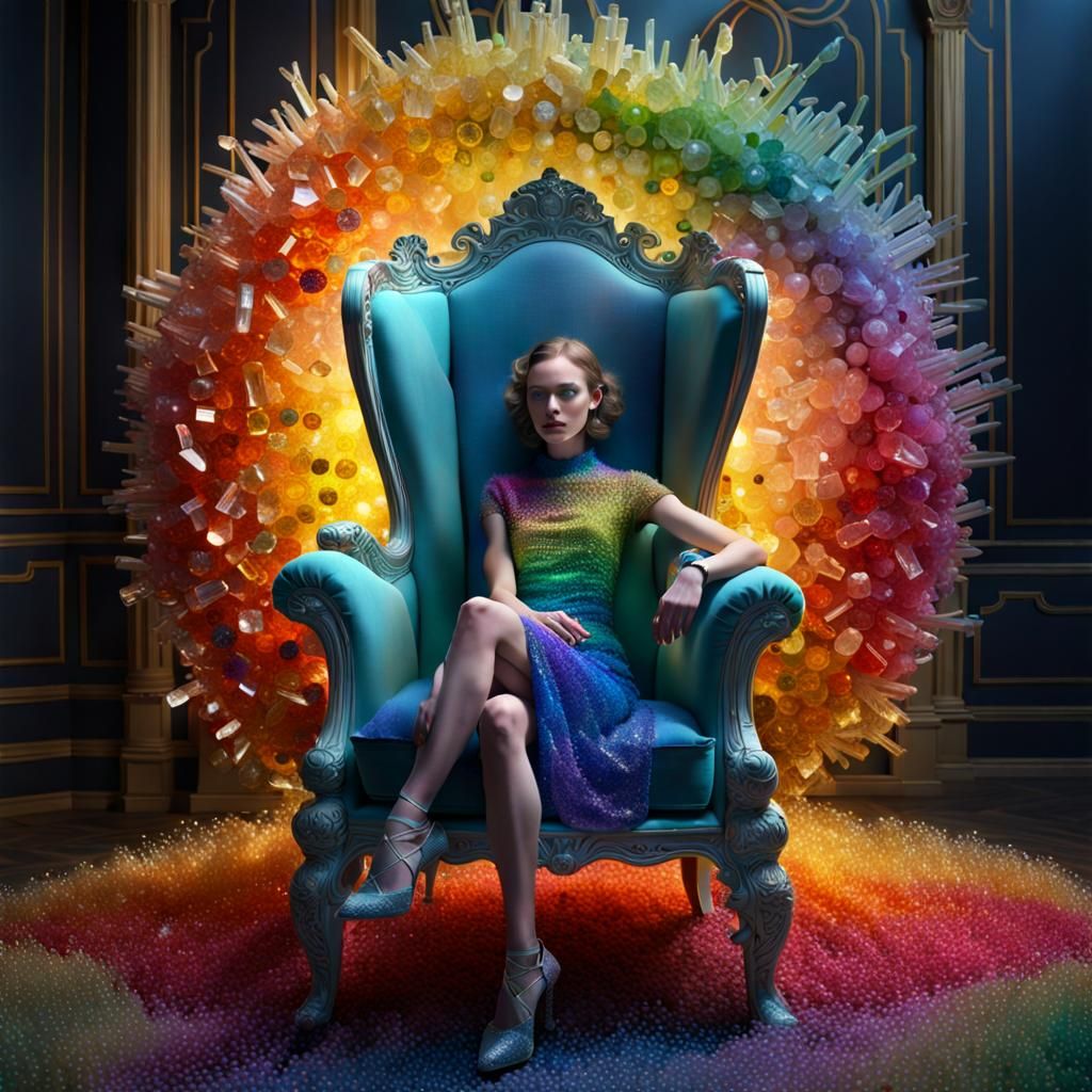 Crystalline Chair: A Surreal Rainbow Fashion Statement