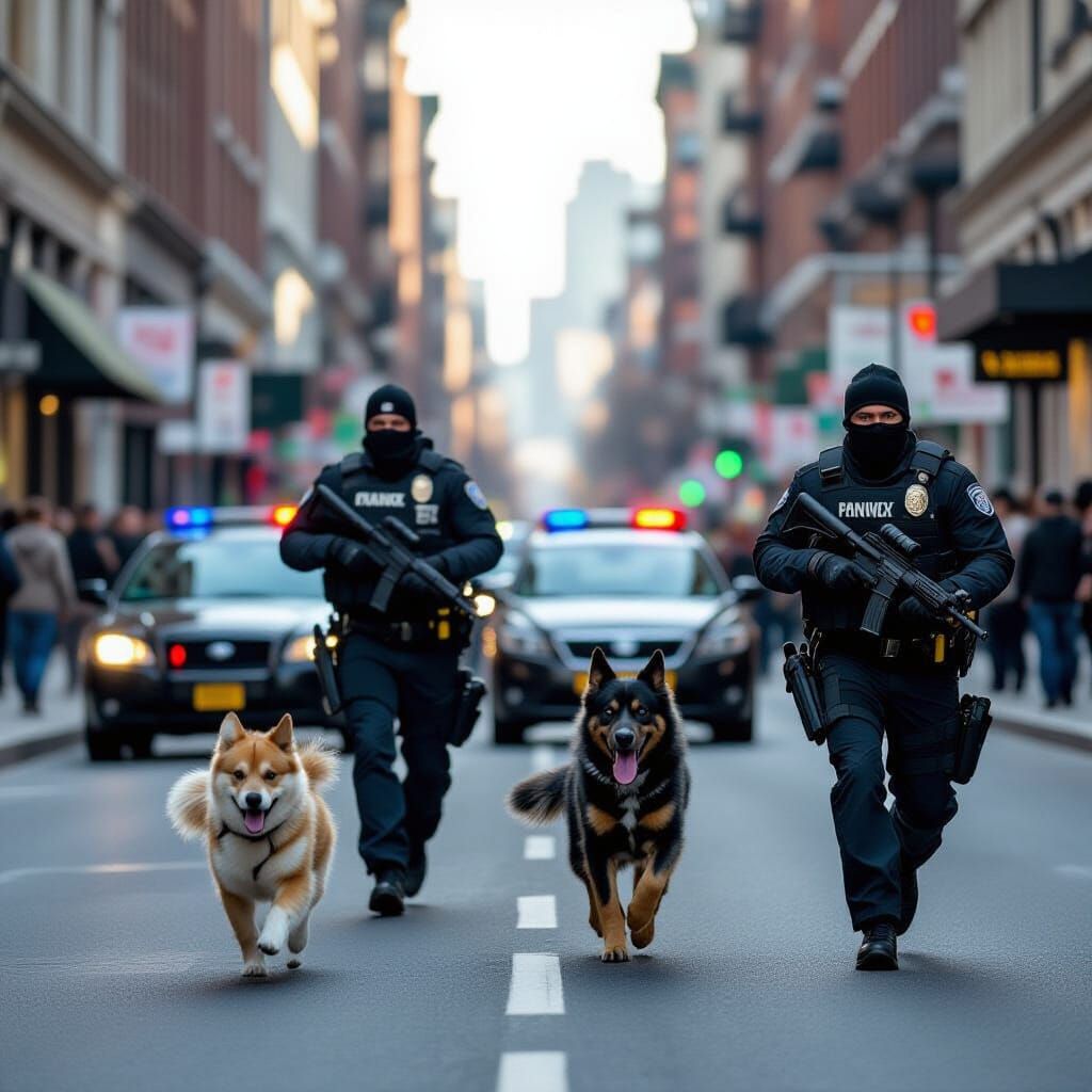 High-Octane City Chase: Police Pursue Thieves with Dogs
