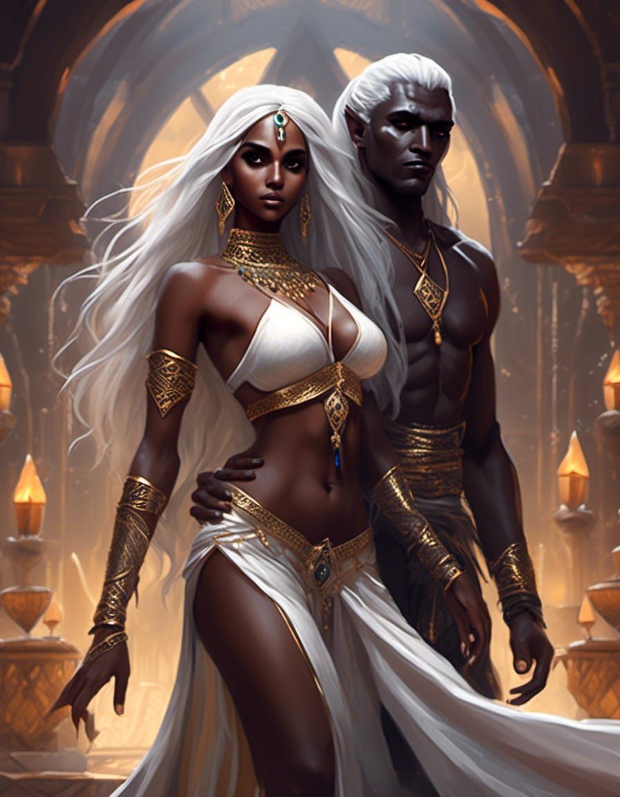 Dark Elf Belly Dancer Couple in Dark Fantasy Style