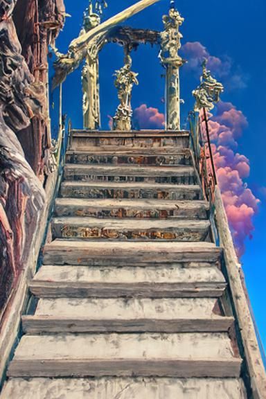 Ominous Stairway to Heaven in Dystopian Landscape