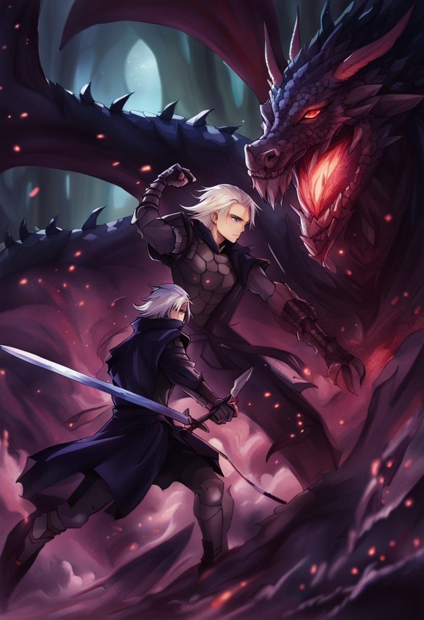 Siegfried Battles Fafnir and Morgan le Fay: Anime Art