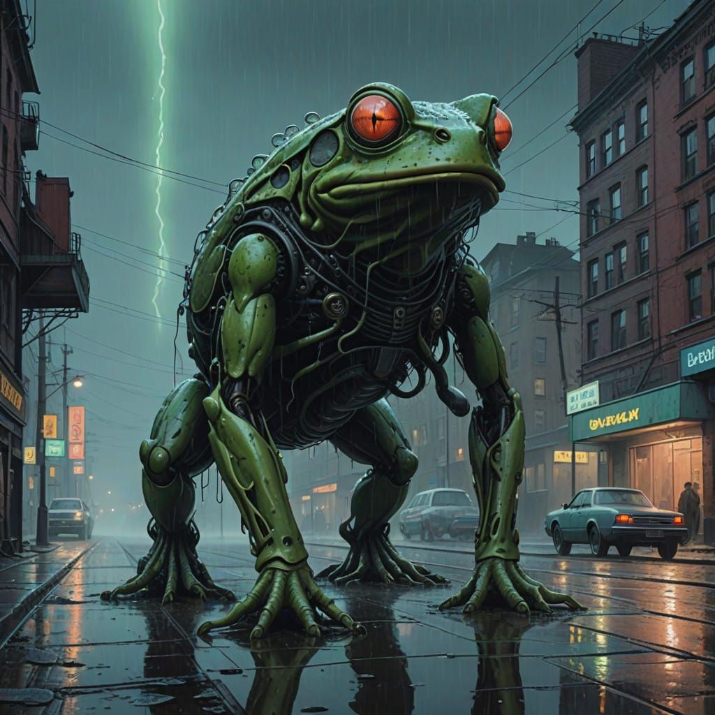 Ethereal Rain Monster Emerges from City Fog