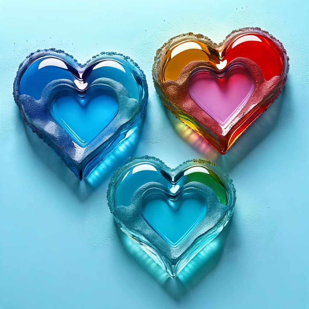 Colored Glass Hearts in Three Dimensions