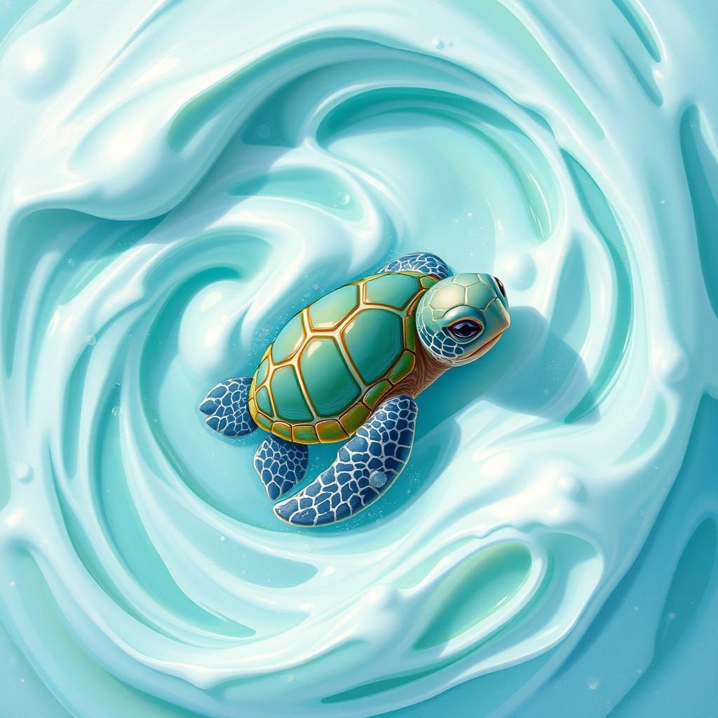 Whimsical Minty Milkshake with a Playful Sea Turtle