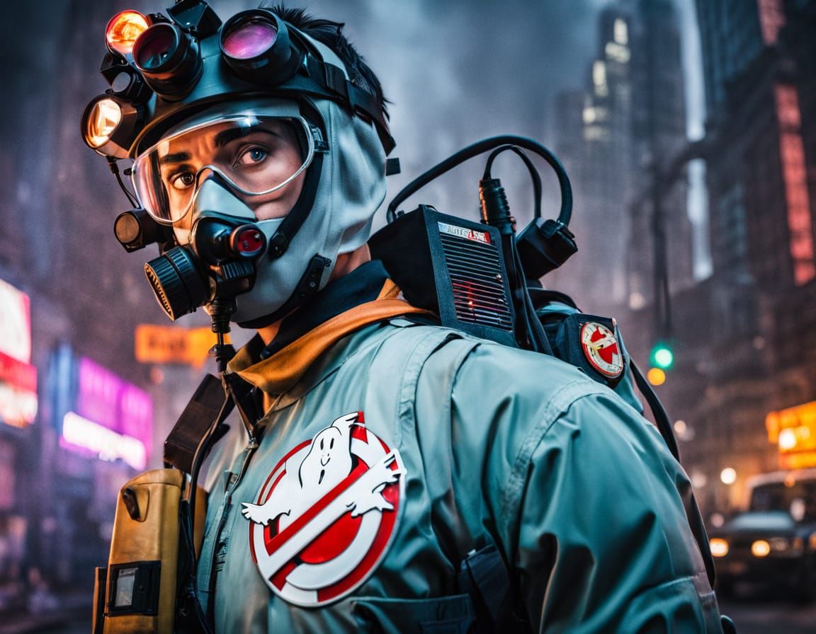 Ghostbuster in City Alleyway, Inspired by 80s Classic