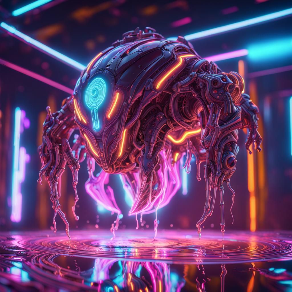 Neon Mechacore Muses Painting in Futuristic Sci-Fi