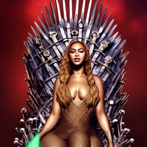 Beyonce on Iron Throne with Neon Lighting